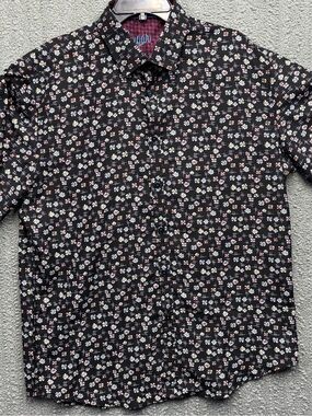 Sugar Black Button-Down Shirt with Pink and White Floral Pattern